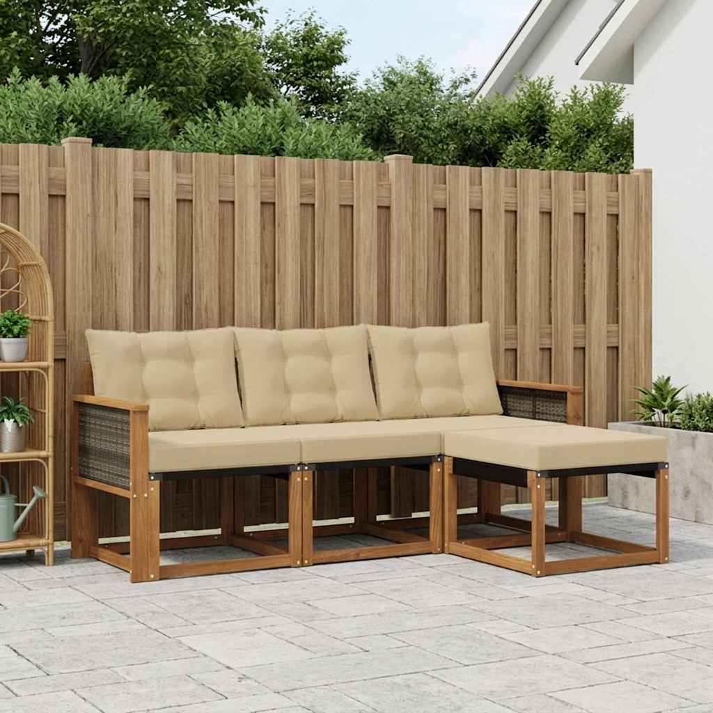 Buiten bankenset met kussen 4 pcs Natuurlijk en Beige