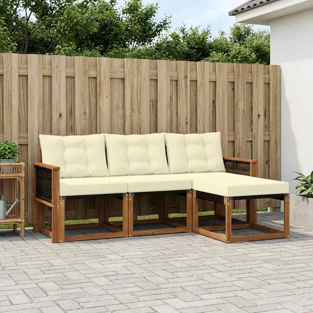 Buiten bankenset met kussen 4 pcs Natuurlijk en Crème – afbeelding 1