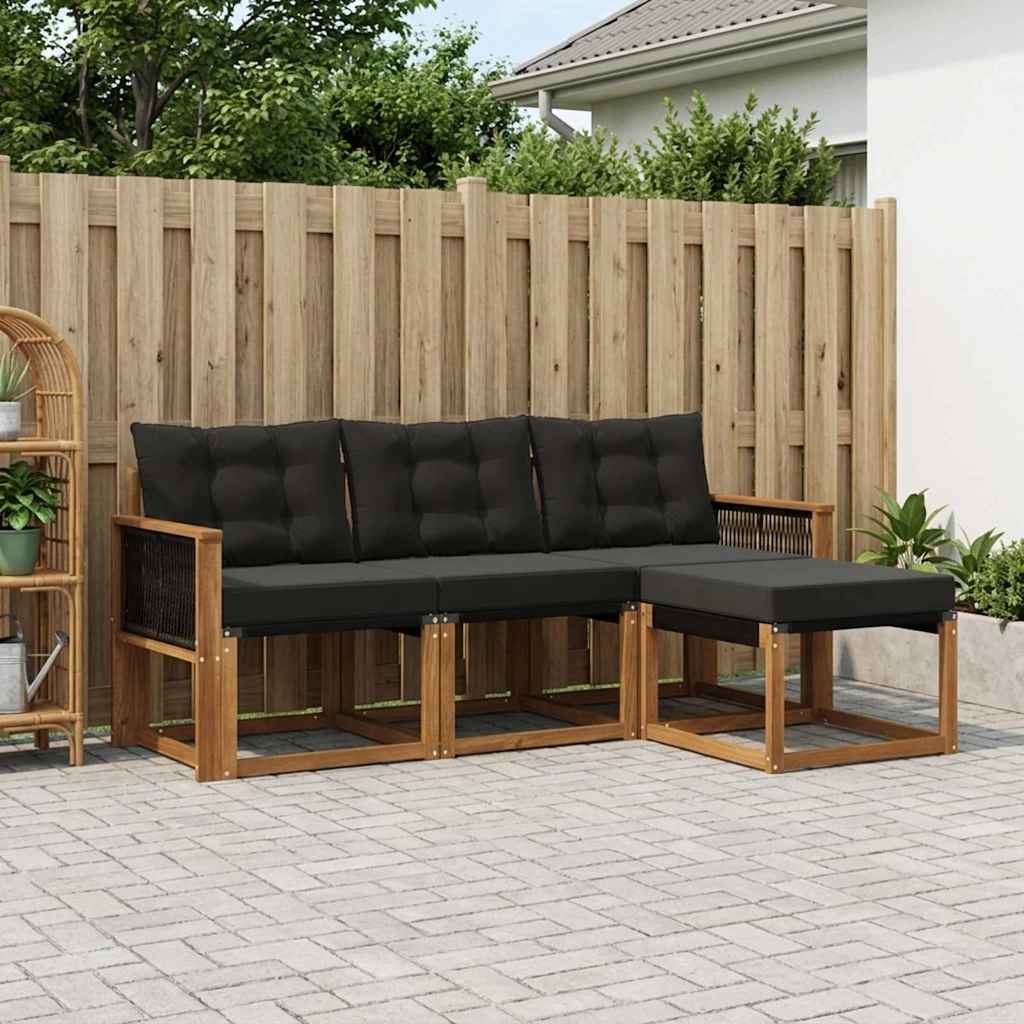Buiten bankenset met kussen 4 pcs Naturel en Zwart