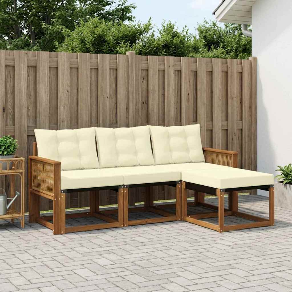Buiten bankenset met kussen 4 pcs Natuurlijk en Crème – afbeelding 1