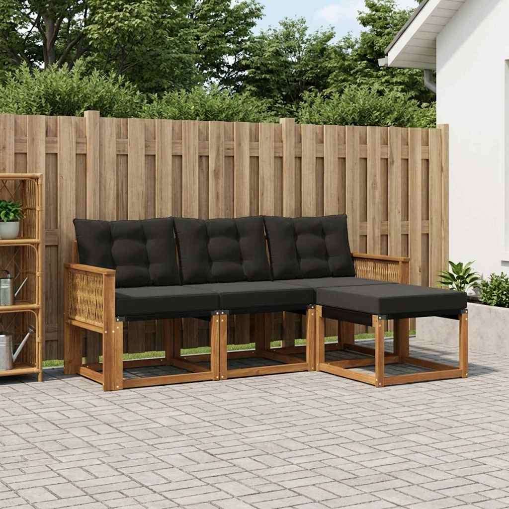 Buiten bankenset met kussen 4 pcs Naturel en Zwart