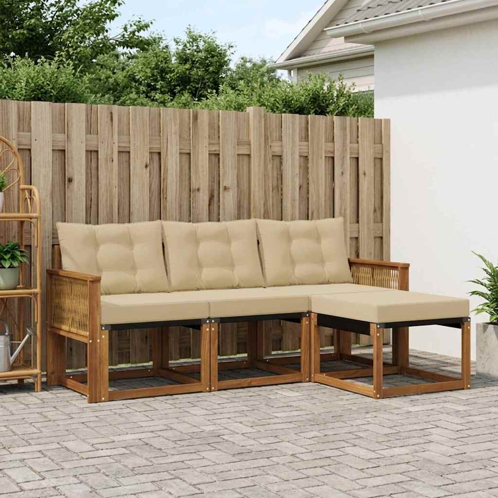 Buiten bankenset met kussen 4 pcs Natuurlijk en Beige – afbeelding 1