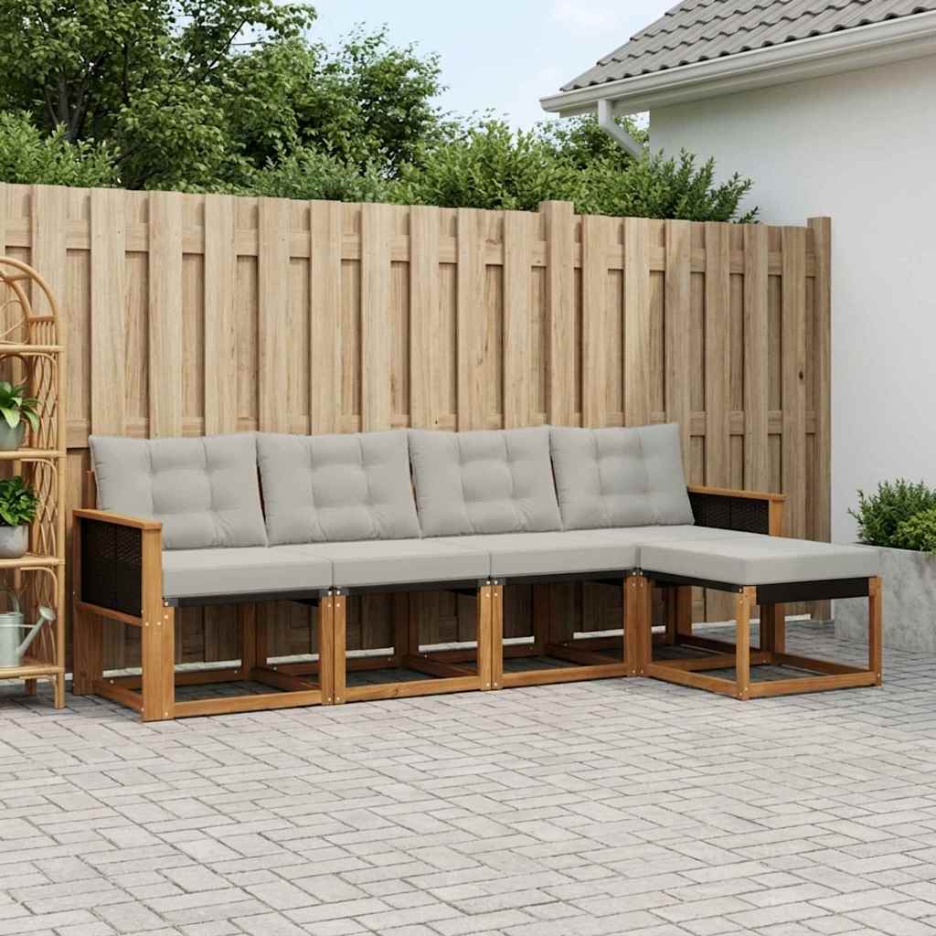 Buiten bankenset met kussen 5 pcs Naturel en lichtgrijs
