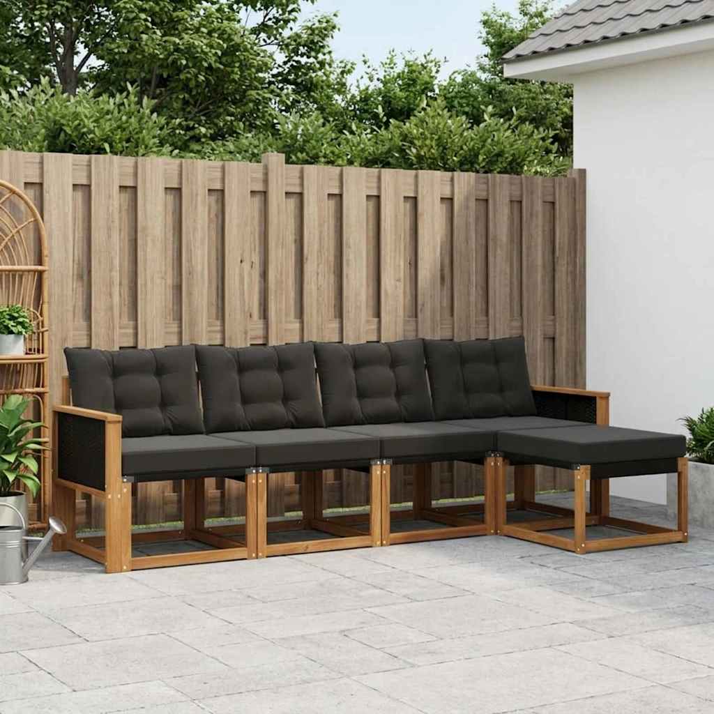 Buiten bankenset met kussen 5 pcs Naturel en Zwart – afbeelding 1