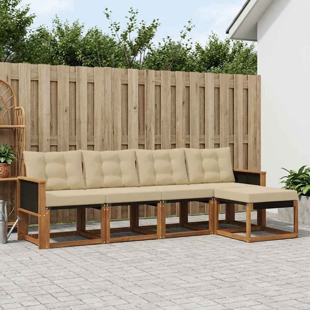 Buiten bankenset met kussen 5 pcs Natuurlijk en Beige