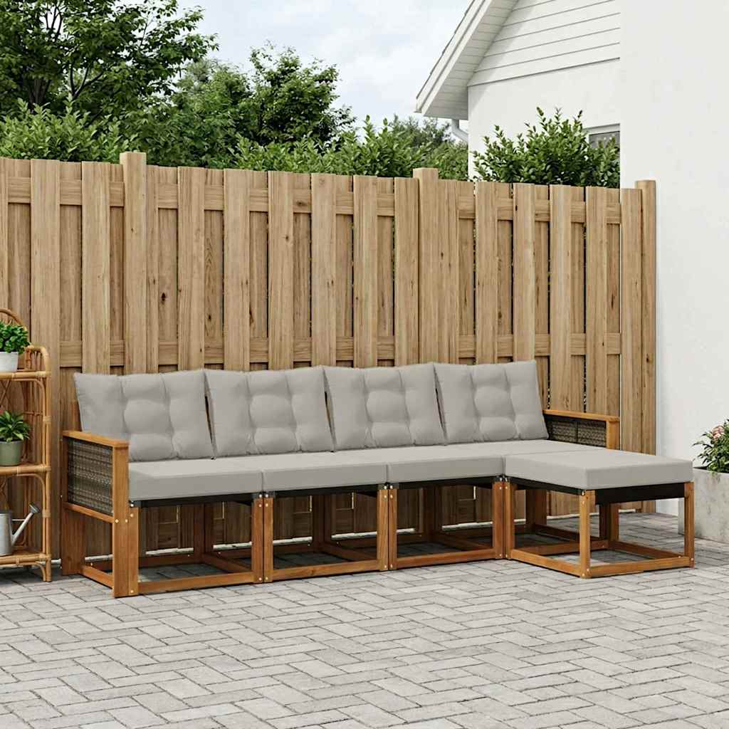 Buiten bankenset met kussen 5 pcs Naturel en lichtgrijs – afbeelding 1