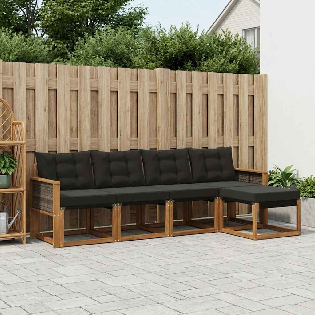 Buiten bankenset met kussen 5 pcs Naturel en Zwart