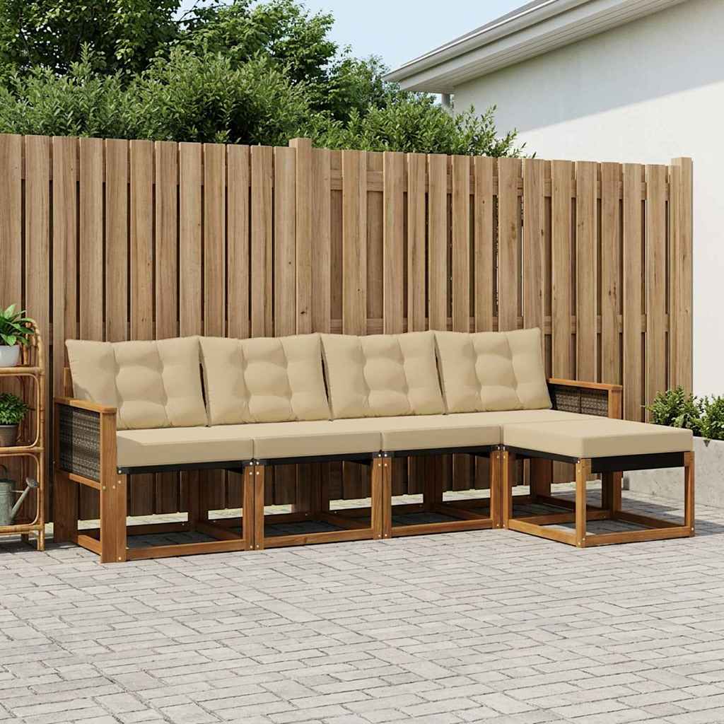 Buiten bankenset met kussen 5 pcs Natuurlijk en Beige – afbeelding 1