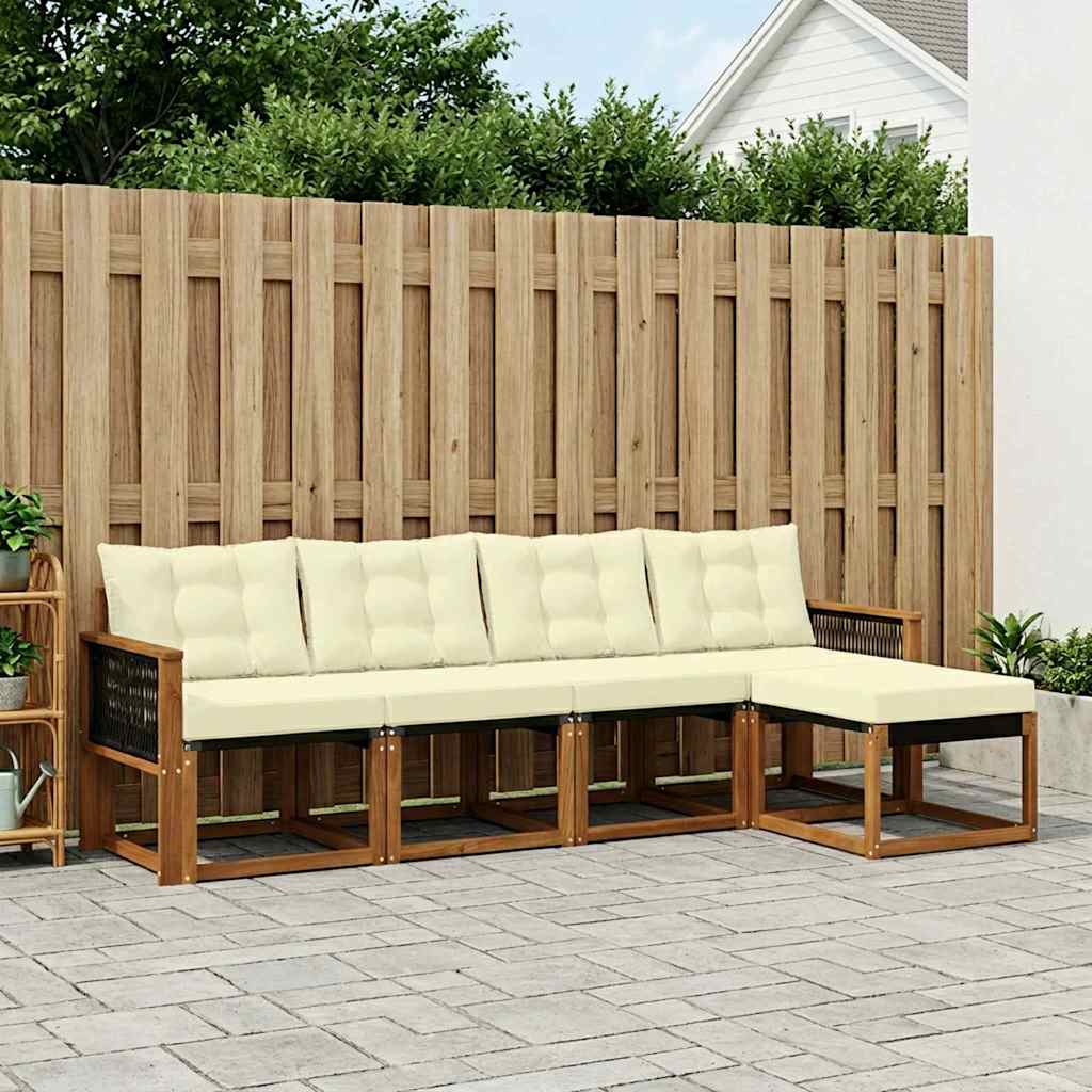 Buiten bankenset met kussen 5 pcs Natuurlijk en Crème