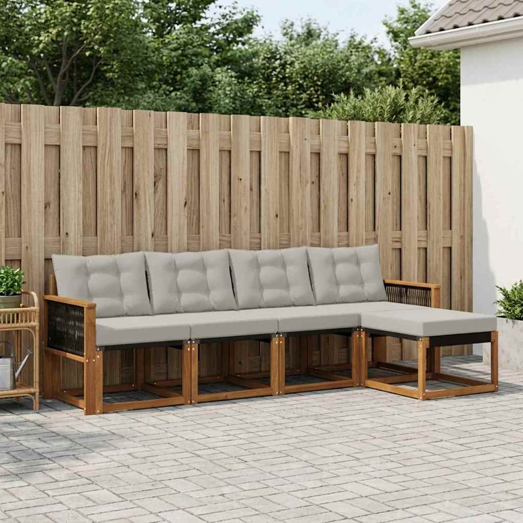 Buiten bankenset met kussen 5 pcs Naturel en lichtgrijs – afbeelding 1