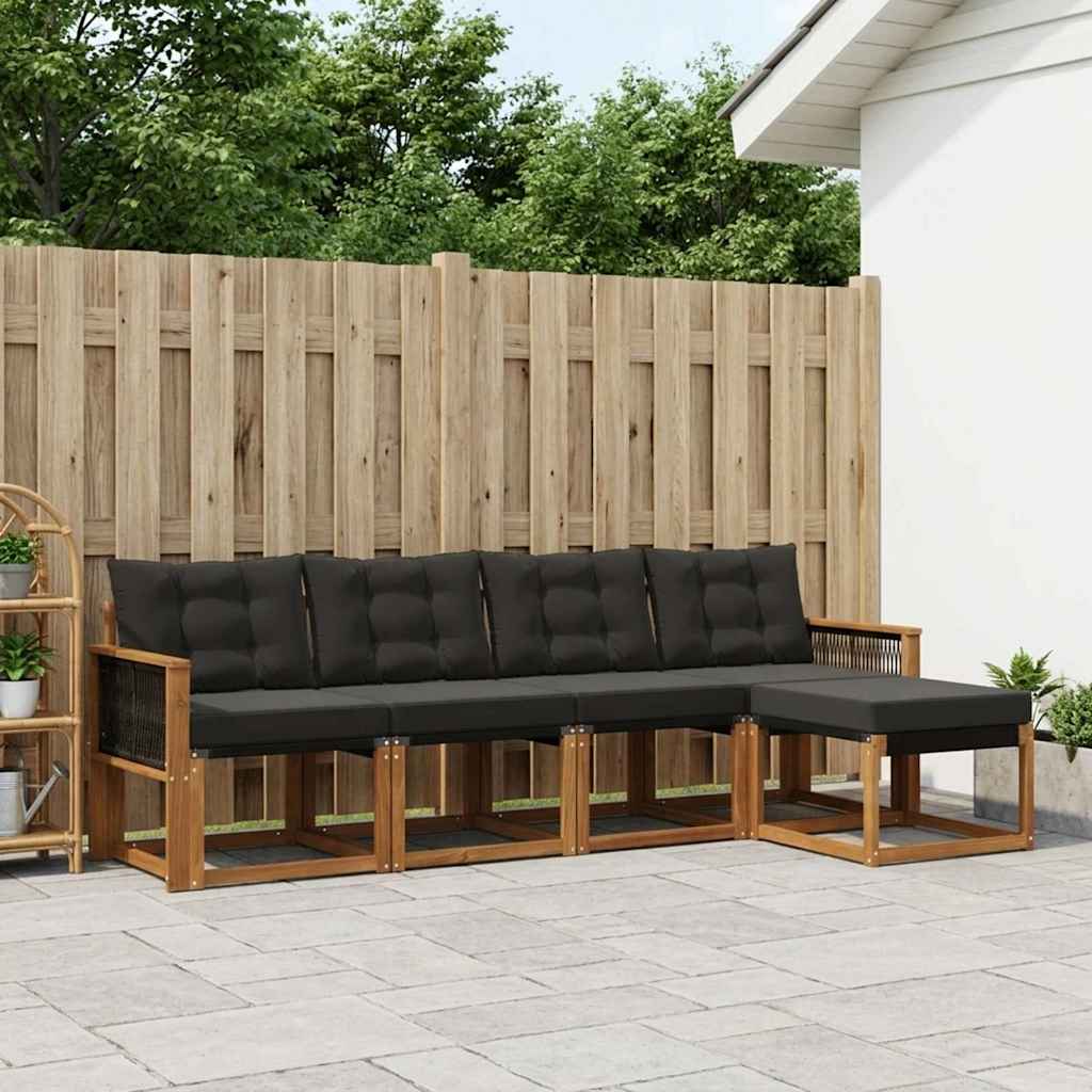 Buiten bankenset met kussen 5 pcs Naturel en Zwart