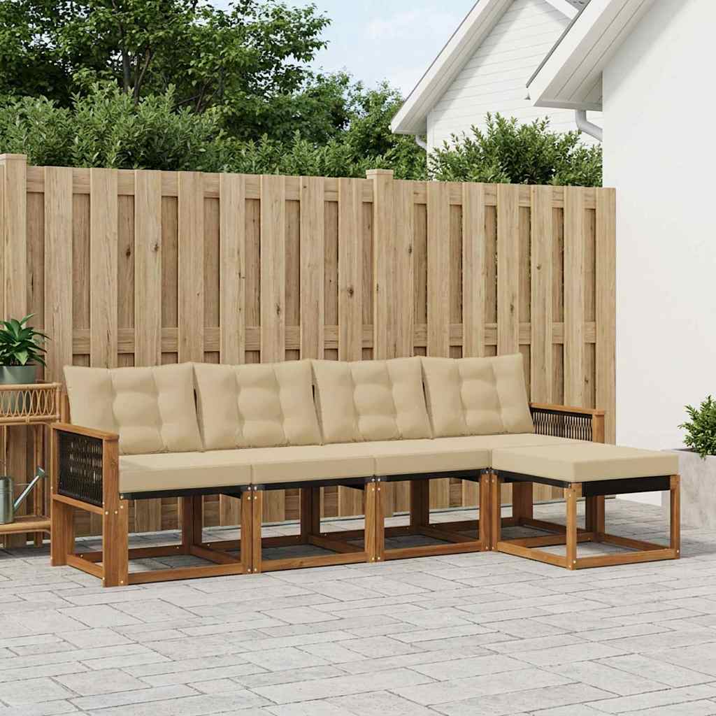 Buiten bankenset met kussen 5 pcs Natuurlijk en Beige – afbeelding 1