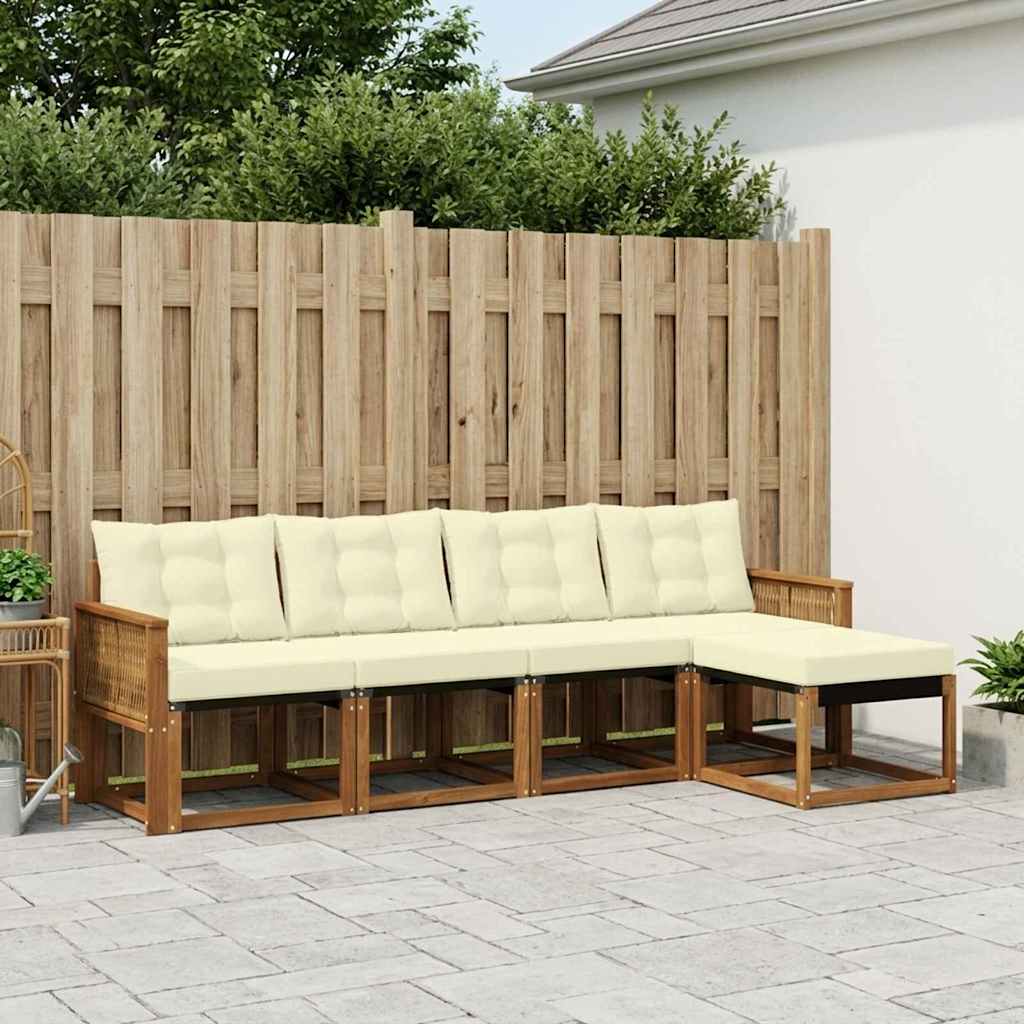 Buiten bankenset met kussen 5 pcs Natuurlijk en Crème