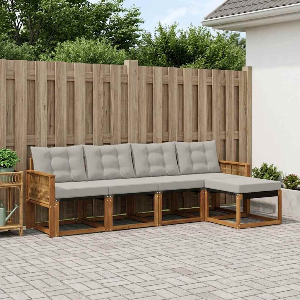 Buiten bankenset met kussen 5 pcs Naturel en lichtgrijs