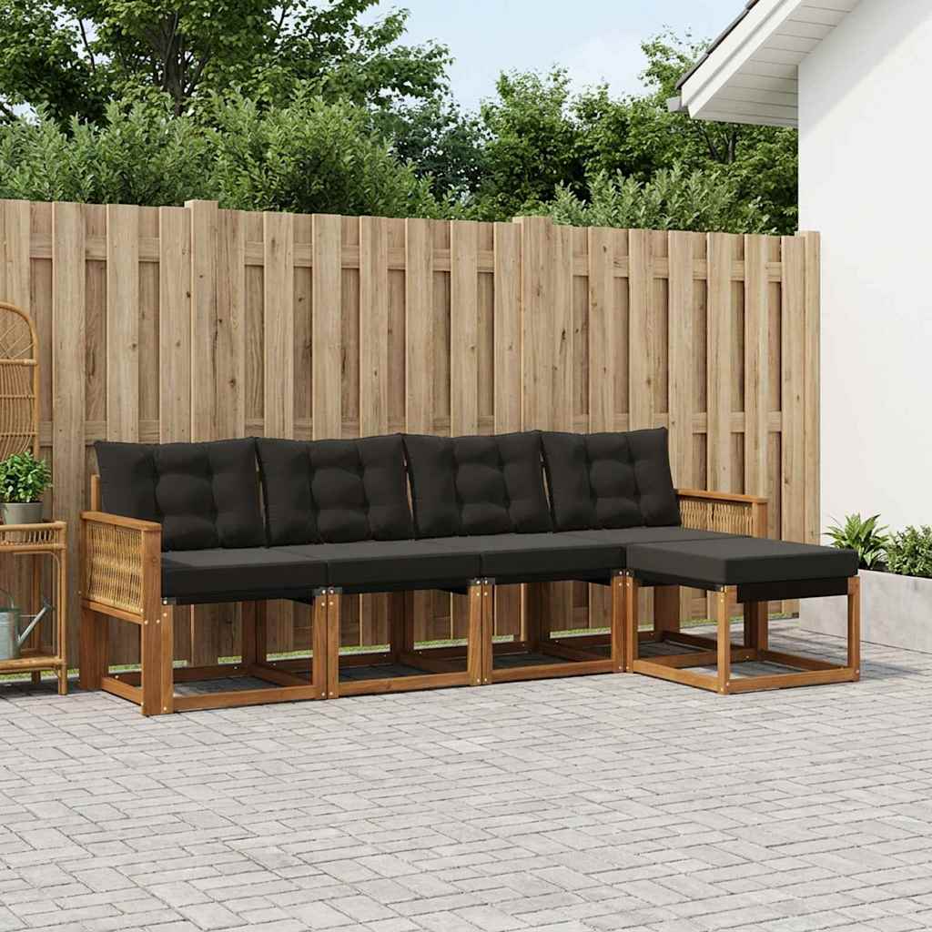 Buiten bankenset met kussen 5 pcs Naturel en Zwart – afbeelding 1