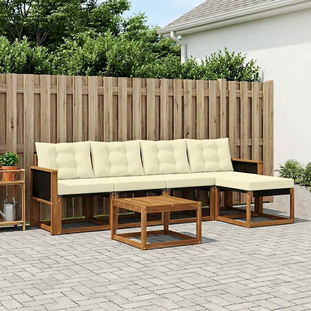 Buiten bankenset met kussen 6 pcs Natuurlijk en Crème – afbeelding 1