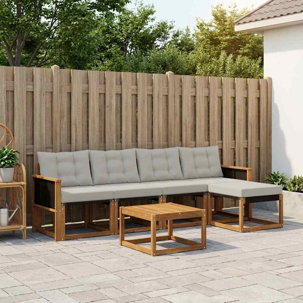 Buiten bankenset met kussen 6 pcs Naturel en lichtgrijs – afbeelding 1