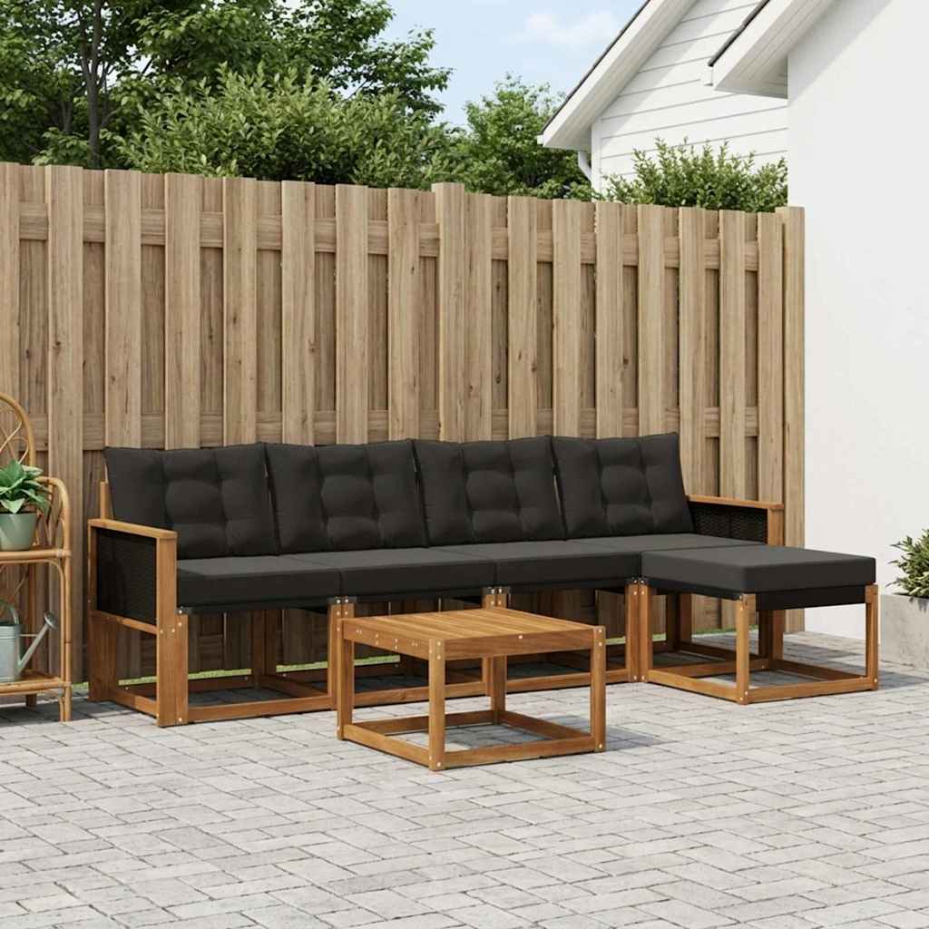 Buiten bankenset met kussen 6 pcs Naturel en Zwart – afbeelding 1