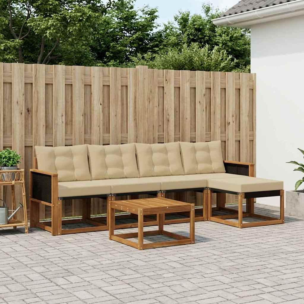 Buiten bankenset met kussen 6 pcs Natuurlijk en Beige