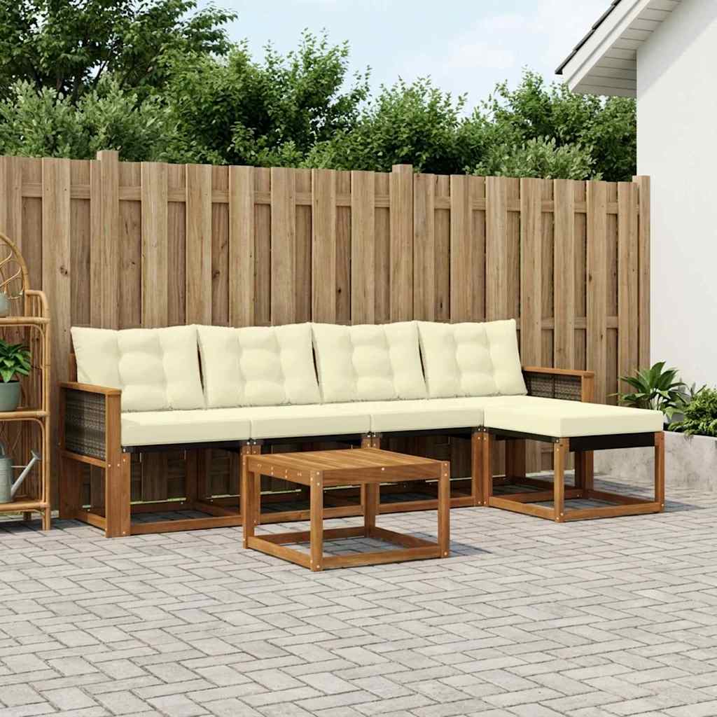 Buiten bankenset met kussen 6 pcs Natuurlijk en Crème