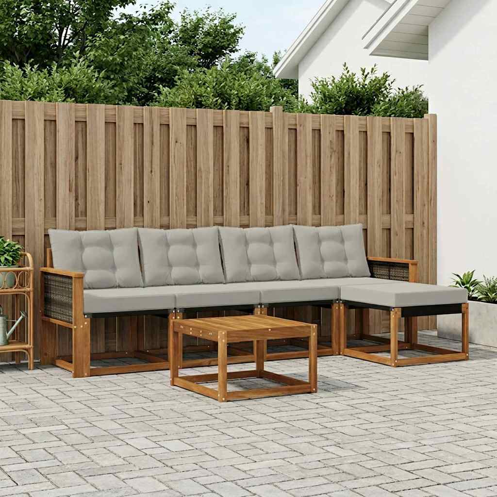 Buiten bankenset met kussen 6 pcs Naturel en lichtgrijs – afbeelding 1
