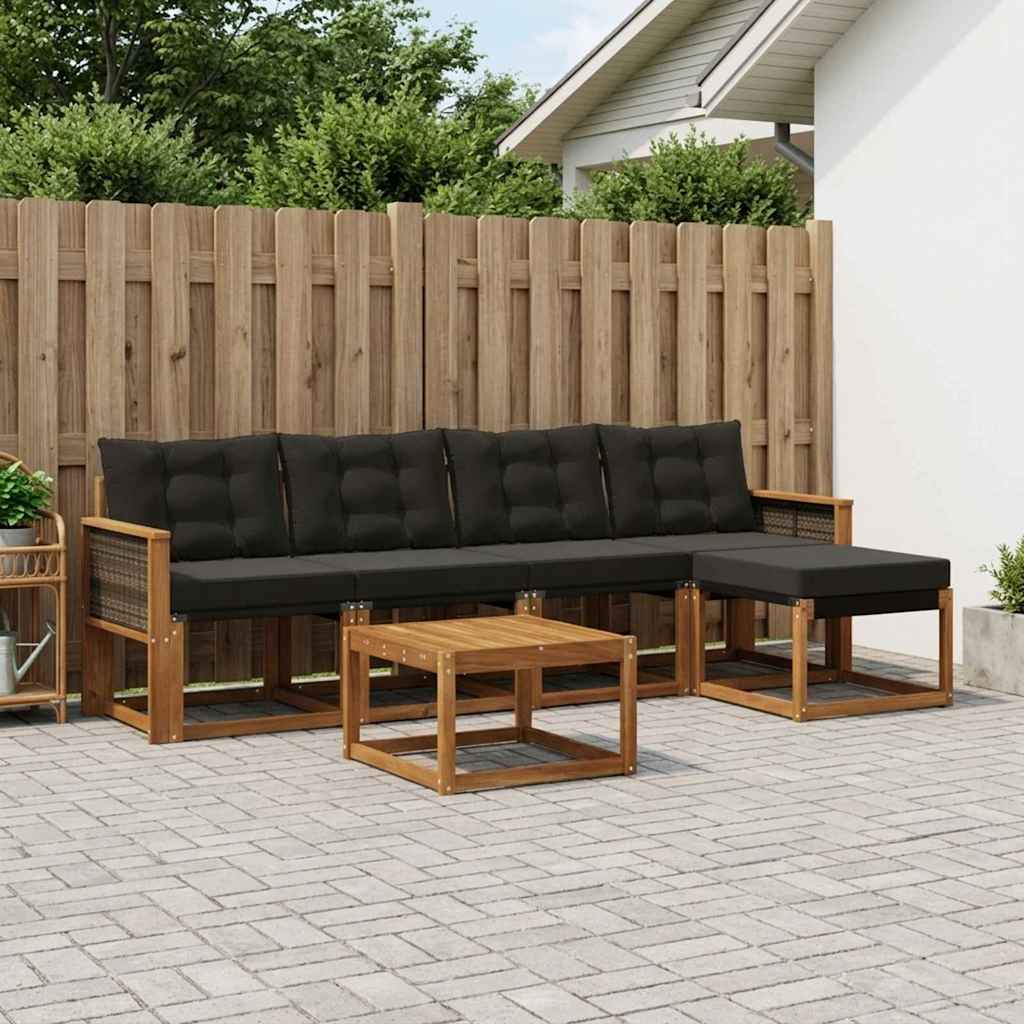Buiten bankenset met kussen 6 pcs Naturel en Zwart