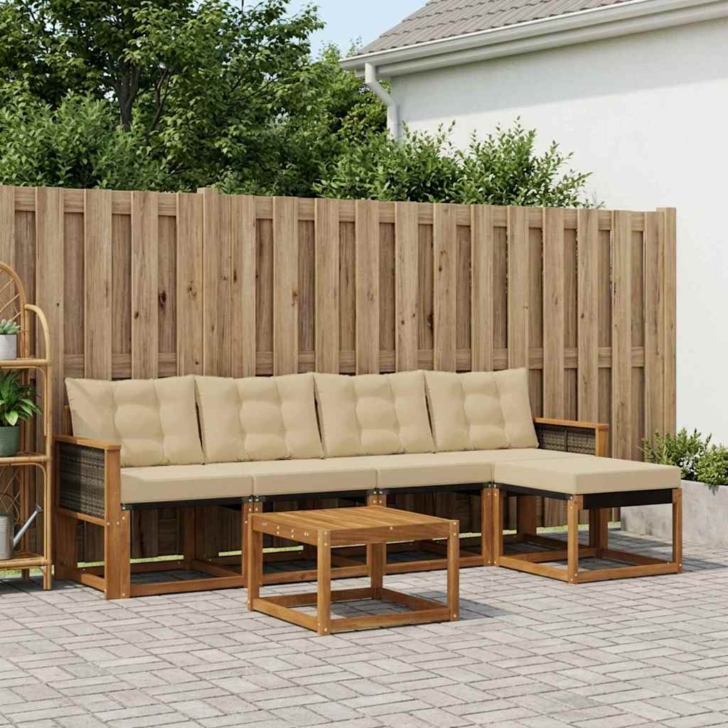 Buiten bankenset met kussen 6 pcs Natuurlijk en Beige
