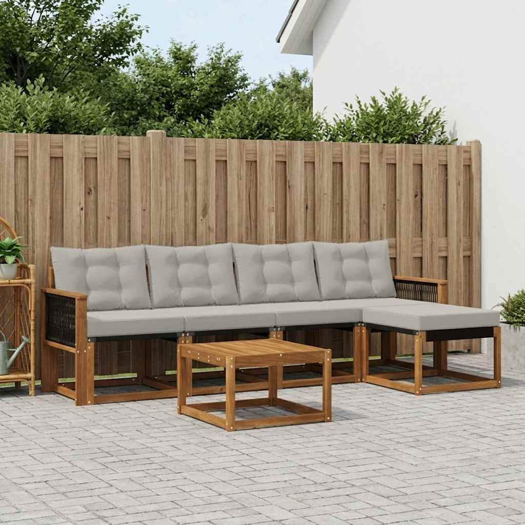 Buiten bankenset met kussen 6 pcs Naturel en lichtgrijs – afbeelding 1