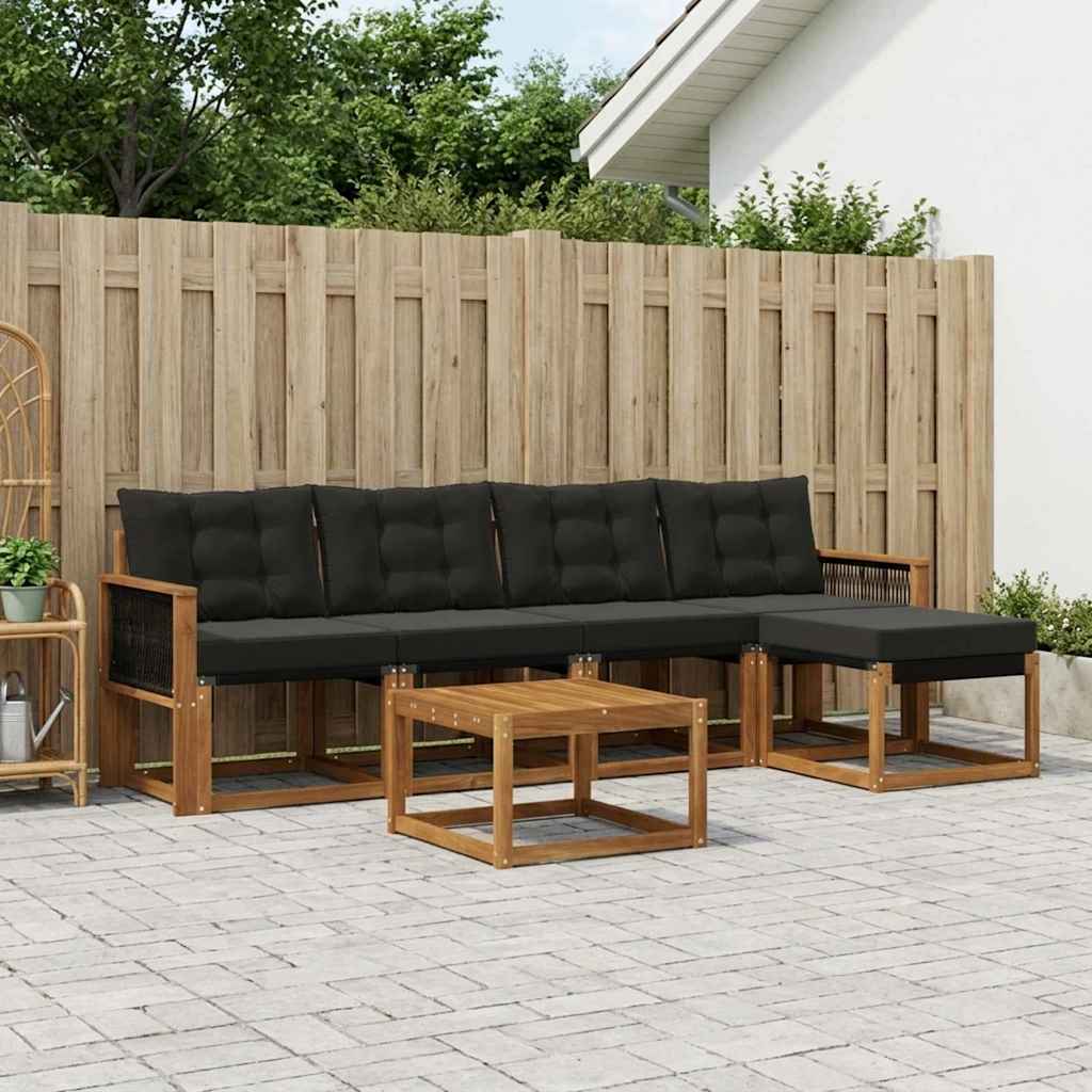 Buiten bankenset met kussen 6 pcs Naturel en Zwart – afbeelding 1