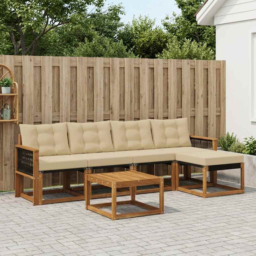 Buiten bankenset met kussen 6 pcs Natuurlijk en Beige