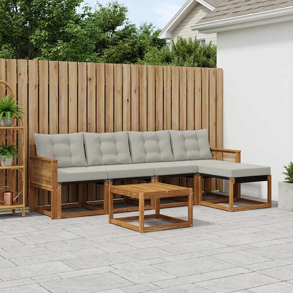 Buiten bankenset met kussen 6 pcs Naturel en lichtgrijs