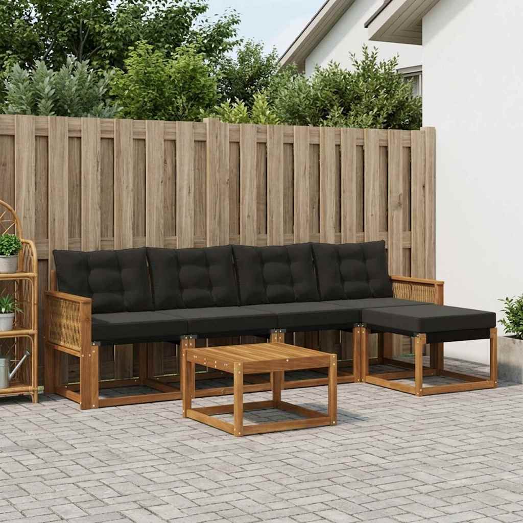 Buiten bankenset met kussen 6 pcs Naturel en Zwart