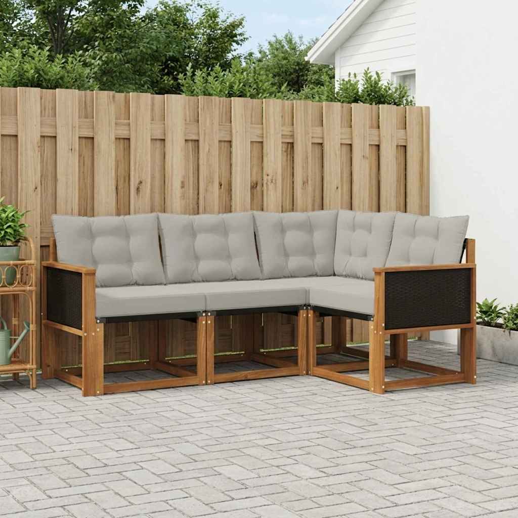 Buiten bankenset met kussen 4 pcs Naturel en lichtgrijs – afbeelding 1