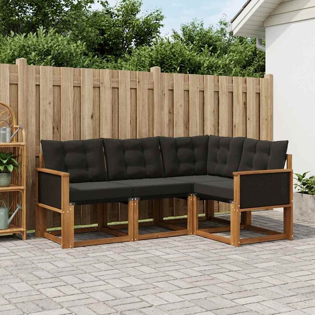 Buiten bankenset met kussen 4 pcs Naturel en Zwart – afbeelding 1
