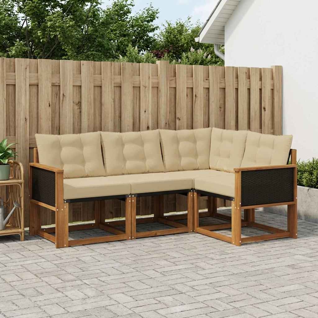 Buiten bankenset met kussen 4 pcs Natuurlijk en Beige – afbeelding 1