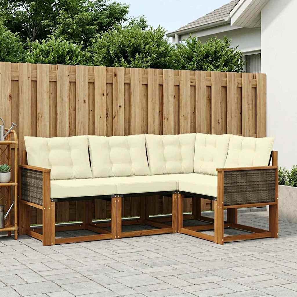Buiten bankenset met kussen 4 pcs Natuurlijk en Crème