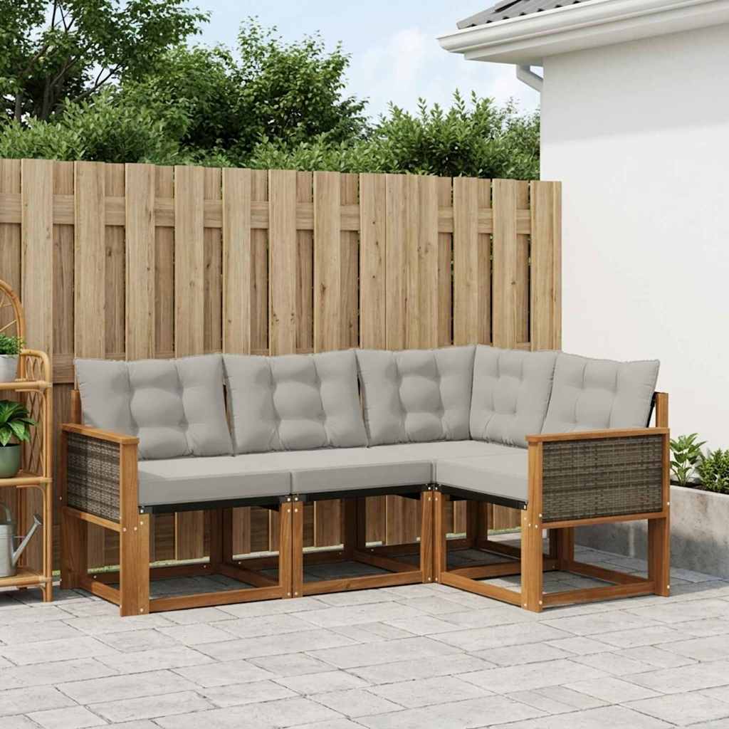 Buiten bankenset met kussen 4 pcs Naturel en lichtgrijs – afbeelding 1