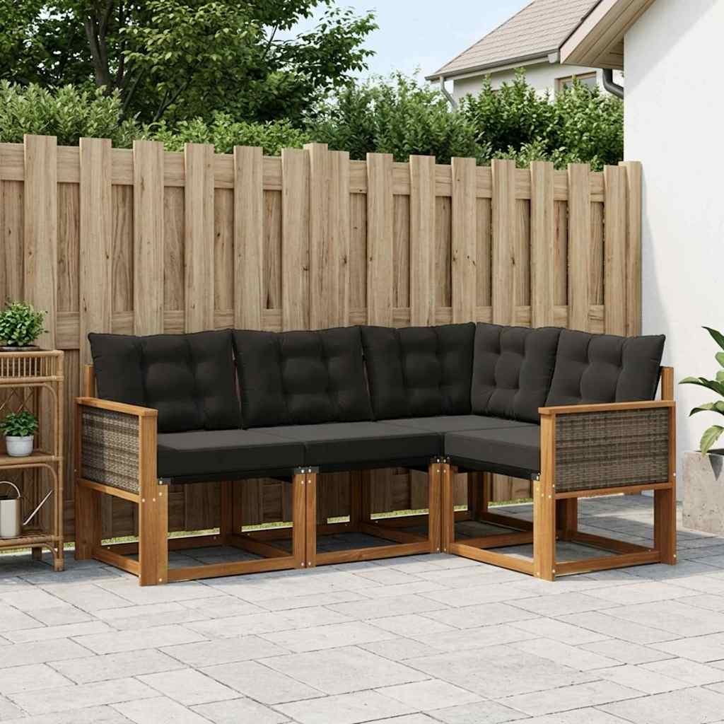 Buiten bankenset met kussen 4 pcs Naturel en Zwart