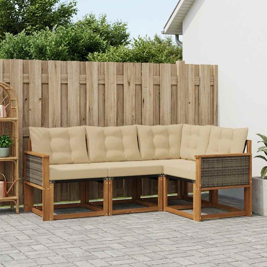 Buiten bankenset met kussen 4 pcs Natuurlijk en Beige
