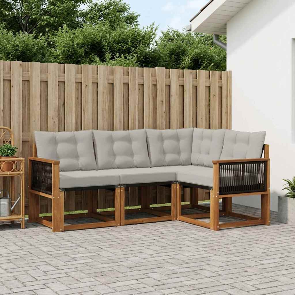 Buiten bankenset met kussen 4 pcs Naturel en lichtgrijs