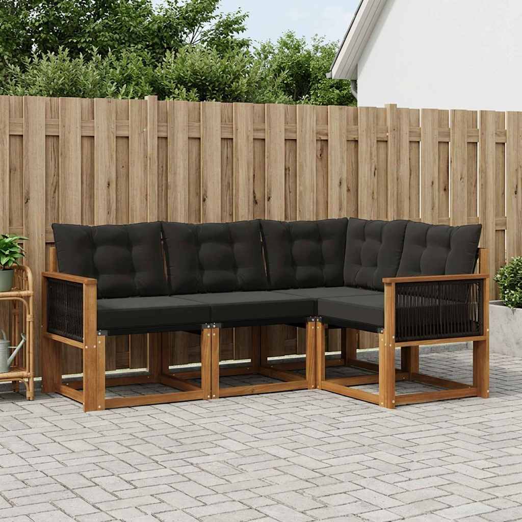 Buiten bankenset met kussen 4 pcs Naturel en Zwart