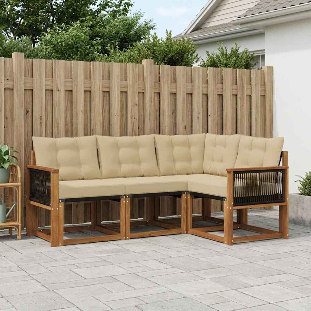 Buiten bankenset met kussen 4 pcs Natuurlijk en Beige