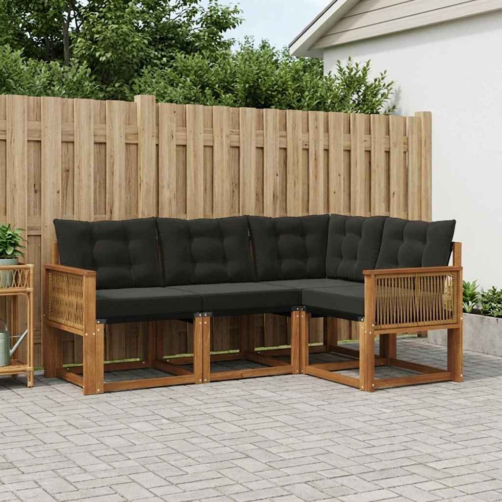 Buiten bankenset met kussen 4 pcs Naturel en Zwart – afbeelding 1