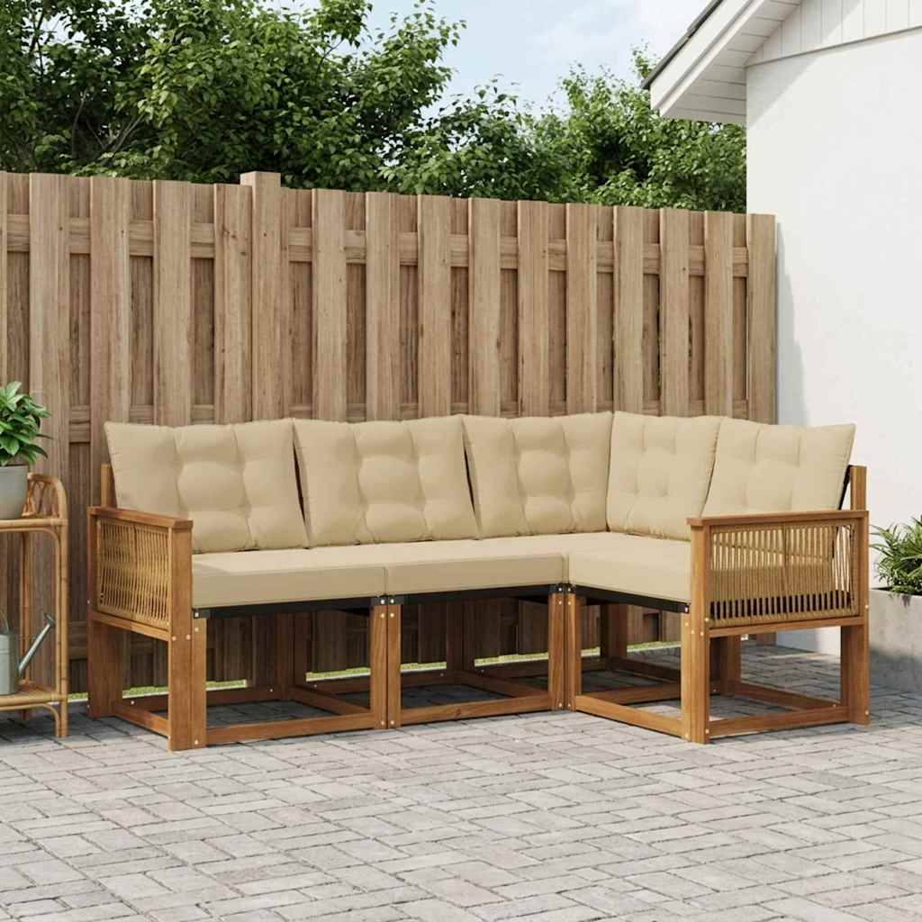 Buiten bankenset met kussen 4 pcs Natuurlijk en Beige