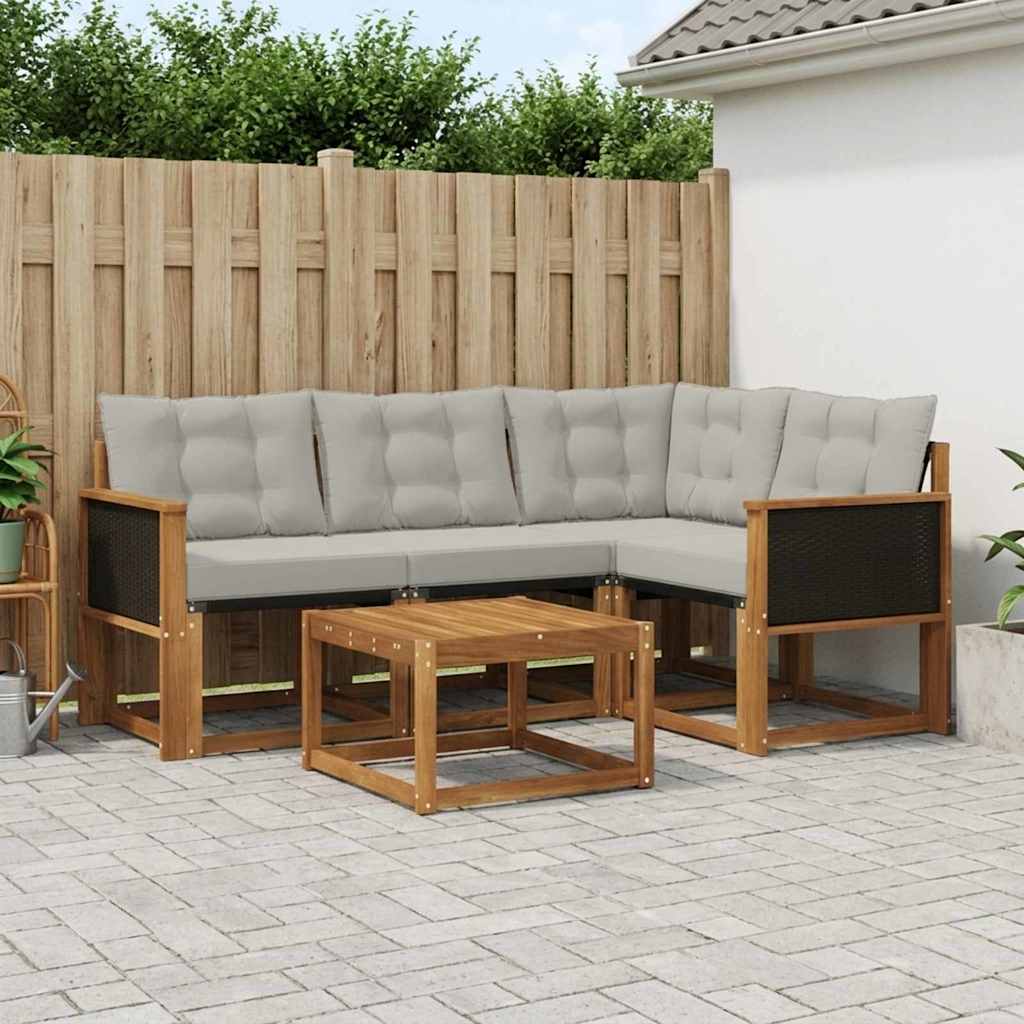 Buiten bankenset met kussen 5 pcs Naturel en lichtgrijs