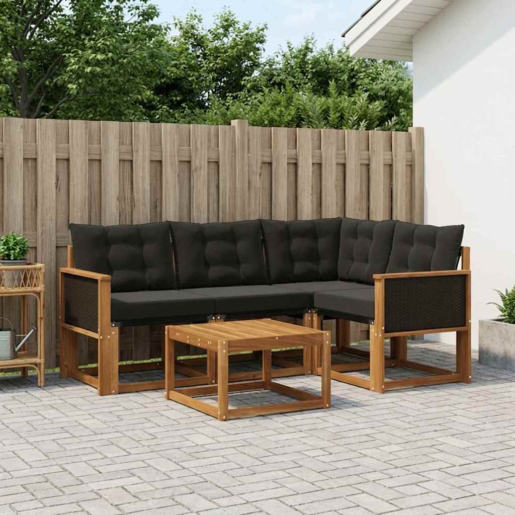 Buiten bankenset met kussen 5 pcs Naturel en Zwart – afbeelding 1