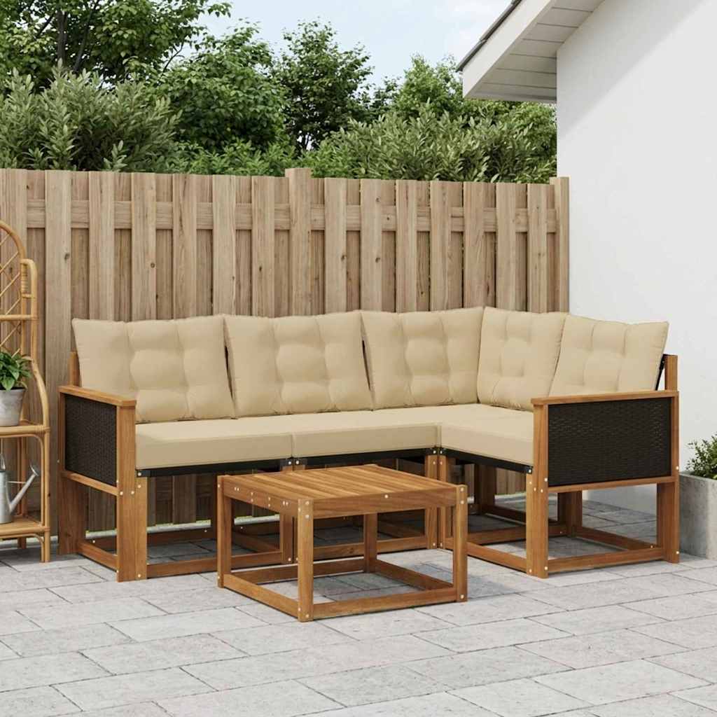 Buiten bankenset met kussen 5 pcs Natuurlijk en Beige – afbeelding 1