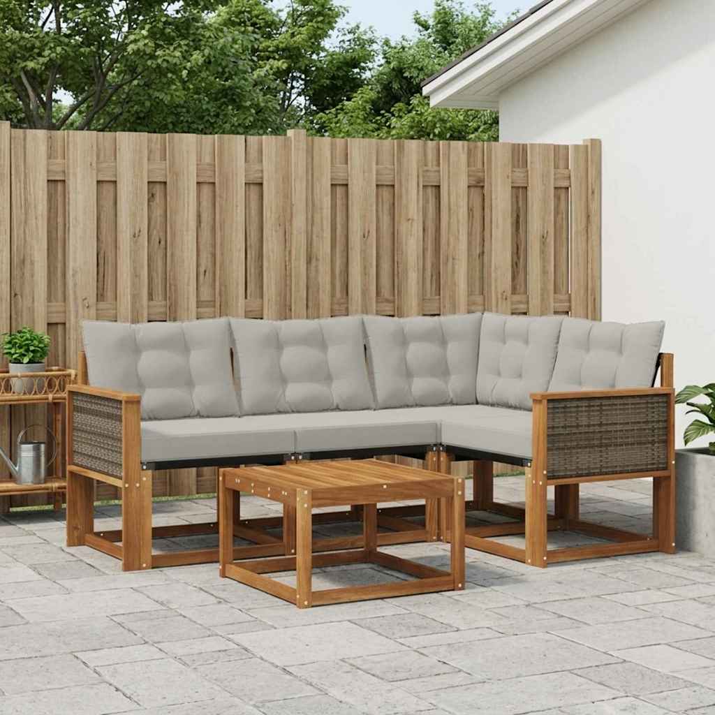 Buiten bankenset met kussen 5 pcs Naturel en lichtgrijs