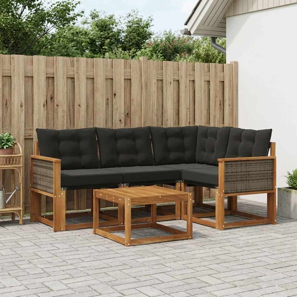Buiten bankenset met kussen 5 pcs Naturel en Zwart