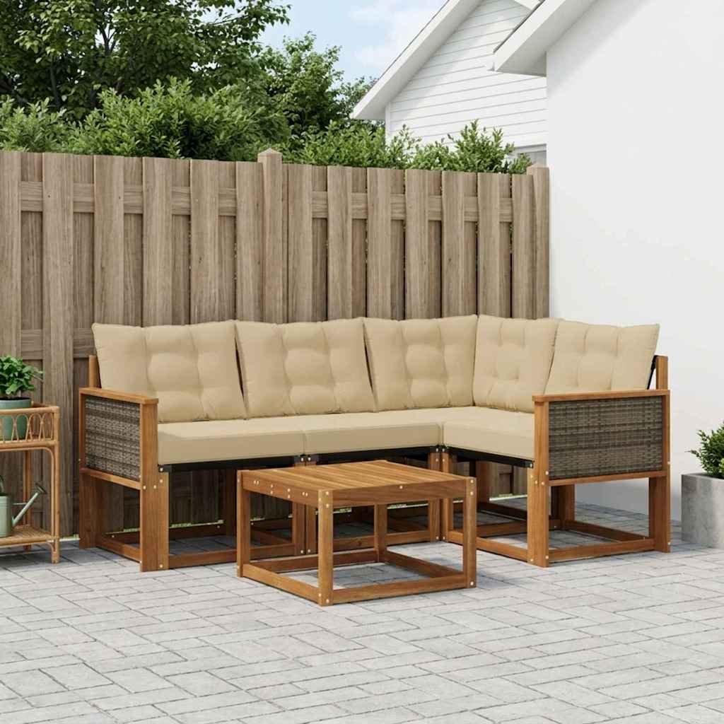Buiten bankenset met kussen 5 pcs Natuurlijk en Beige